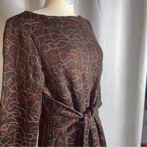 Vintage Chetta B embroidered brown dress with waist wrap -  12